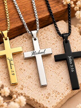 Custom Engraved Large Cross Pendant Necklace
